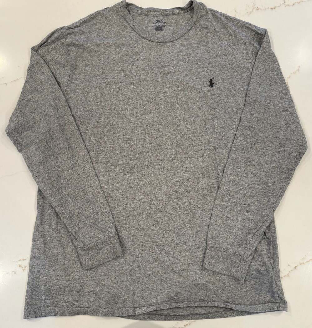 Polo Ralph Lauren Men's Gray Long Sleeve Crewneck T-Shirt with Pony Logo
